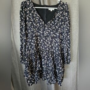 Whiteroom Cactus Black Dixie Floral Ruffle Mini Dress Long Sleeve Size Large